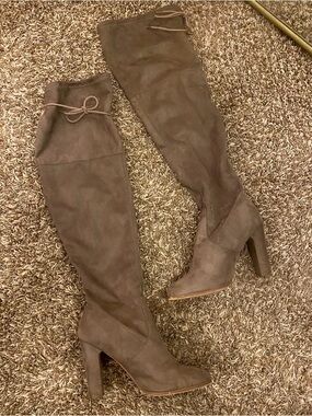 Women's Over-the-Knee Taupe Suede Block Heel Boots
